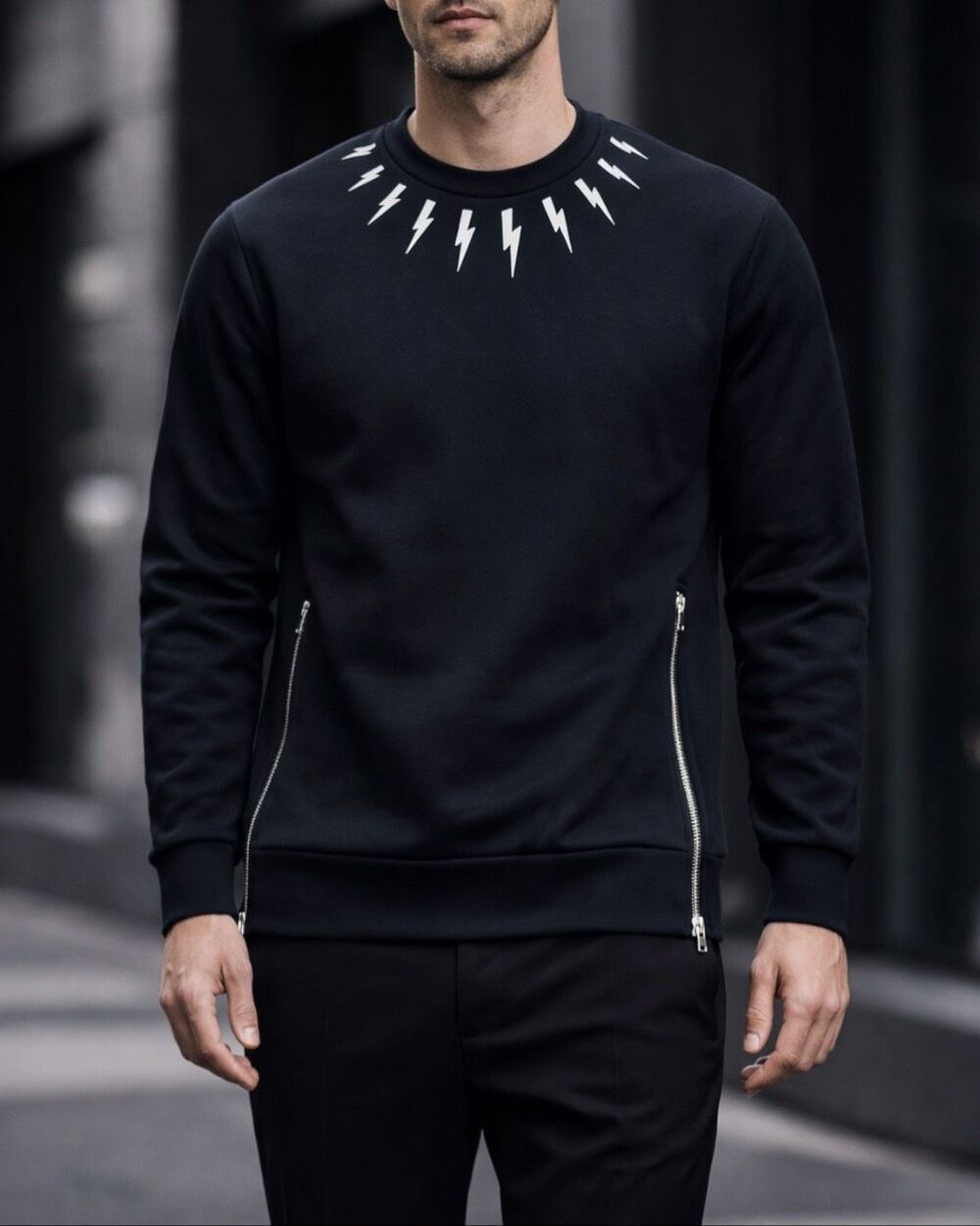 Neil Barrett Thunderbolt Lightning Bolt Neoprene Side Zip Sweatshirt M